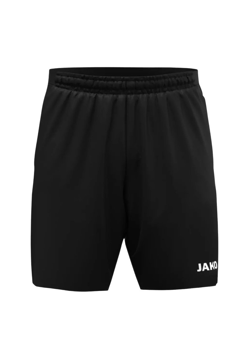 Schwarze Sportshorts mit einem elastischen Bund, auf der linken Seite mit einem weißen JAKO-Logo. Weiches, leichtes Material und klassisches Design.
