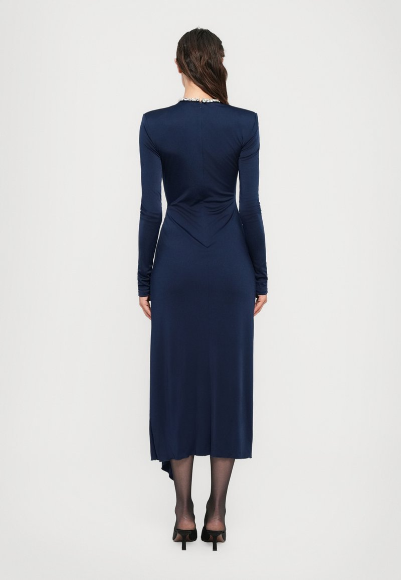 David Koma CRYSTAL EMBROIDERY NECK & WAIST DETAIL MIDI DRESS - Cocktail  dress / Party dress - navy/silver coloured/dark blue - Zalando.ie