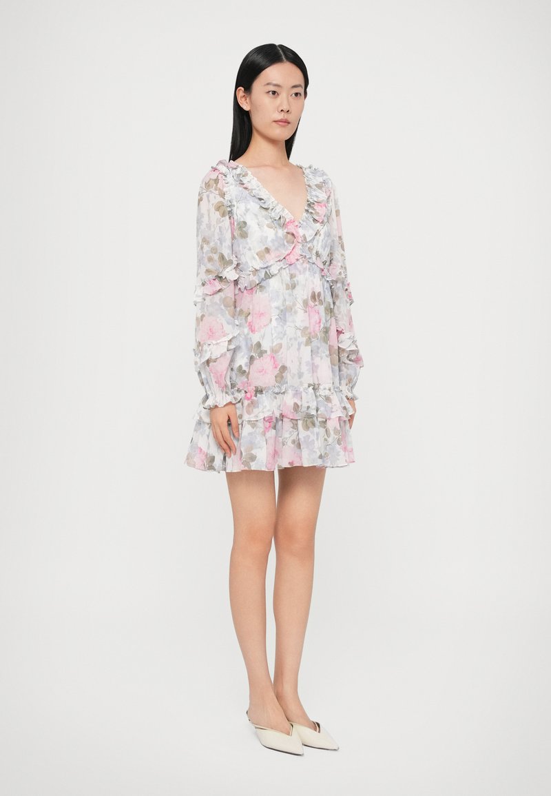 Needle & Thread EXCLUSIVE CAMILLES GARDEN CHIFFON LONG SLEEVE MICRO MINI  DRESS - Cocktail dress / Party dress - moonshine/pink - Zalando.ie
