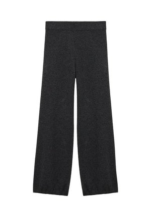 Pantaloni larghi grigi realizzati in un tessuto morbido, con una vita elasticizzata e una superficie liscia. Nessun motivo o dettaglio visibile.