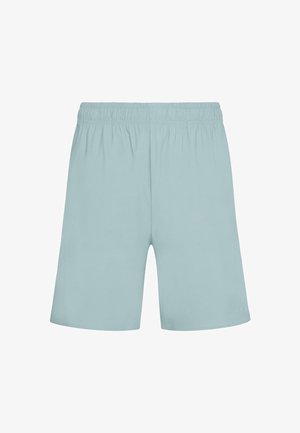 Gaiši zili šorti ar elastīgu jostu, kas izgatavoti no mīksta materiāla, ar vienkāršu dizainu un bez redzamām apdrukām vai akcentiem.