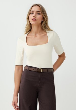 SQUARE NECK ELBOW SLEEVE  - T-shirt basique - stone