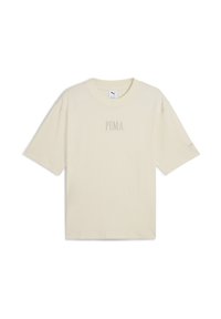 Béžové tričko s krátkým rukávem vyrobené z bavlny. Má kulatý výstřih a decentní logo "PUMA" uprostřed. Volný střih.