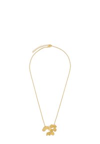 Collana d'oro con catena e un gruppo di pendenti rotondi e testurizzati. Presenta una chiusura semplice e una lunghezza regolabile con una catena di estensione.