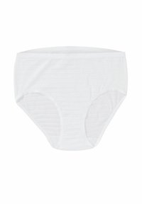 White high-waist brief underwear with elastic waistband, smooth fabric, and simple design against a plain white background.