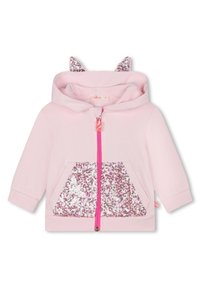 Felpa rosa con zip e orecchie di gatto, dotata di una tasca glitterata in paillettes e di una zip rosa in contrasto. Tessuto morbido e polsini a costine.