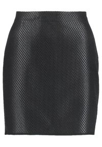 Gonna nera a matita con un design testurizzato a motivo romboidale. Presenta un'alta vita e una silhouette aderente. Tessuto elasticizzato per il comfort.