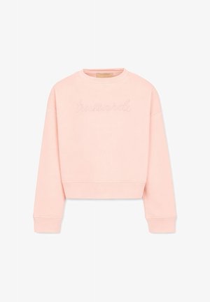 Lichtroze cropped sweatshirt met lange mouwen en ronde hals, met subtiele geborduurde "trussardi" tekst over de borst.