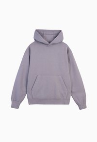 Bluza z kapturem w miękkim, jasnolawendowym materiale. Posiada kieszeń z przodu, ściągacze na rękawach oraz luźny krój. Gładka faktura i minimalistyczny design.