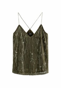 Next SEQUIN FRINGED V-NECK CAMISOLE TALL REGULAR FIT - Linne - green khaki