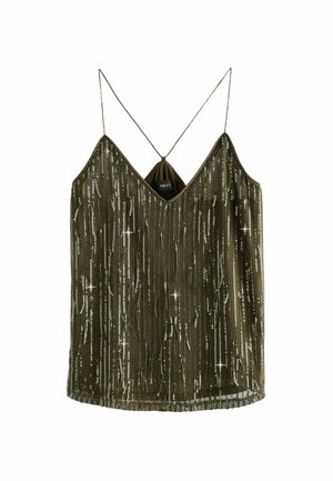 Next SEQUIN FRINGED V-NECK CAMISOLE TALL REGULAR FIT - Linne - green khaki