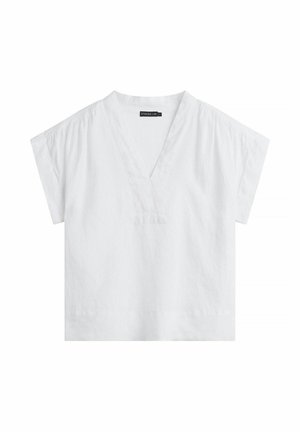 Witte blouse met korte mouwen, V-hals en een losse pasvorm, gemaakt van lichtgewicht stof.