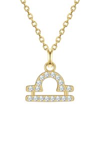 Kuldne kaelakee, millel on Libra tähekuju ripats, millel on selged kristallid, näidates geomeetrilist kuju ja poleeritud viimistlust.