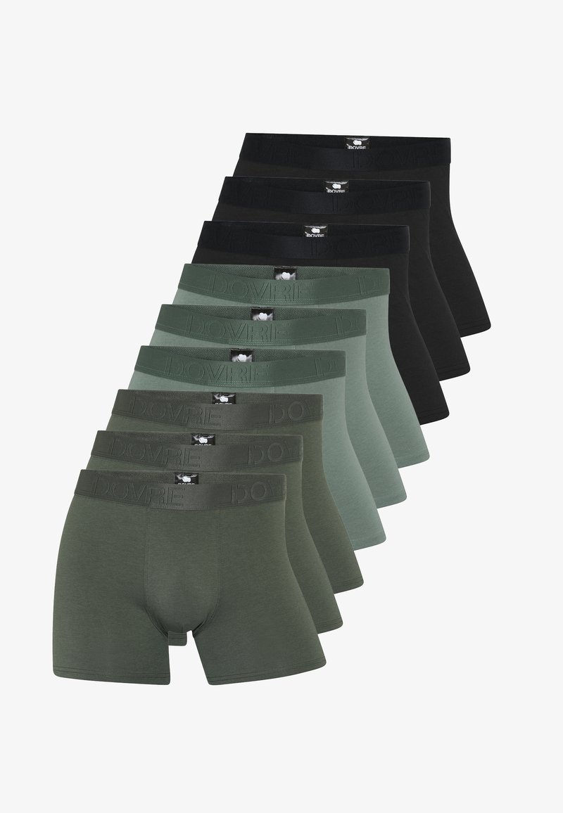 Sæt af otte herreboxershorts i forskellige nuancer af grøn og sort. Fremstillet af blødt stof, med elastiske waistband med prægede logoer.