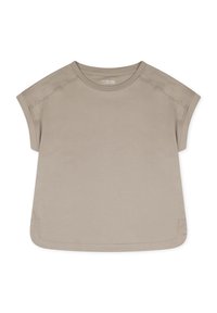 Beige katoenen T-shirt met een ronde halslijn, korte mouwen en een relaxte pasvorm. Kenmerkt zich door een soepele textuur en subtiele stikseldetails.
