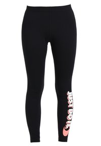 Schwarze, langärmlige Leggings mit dem pinken Slogan "Just Do It." und dem Nike-Swoosh-Logo am unteren linken Bein.