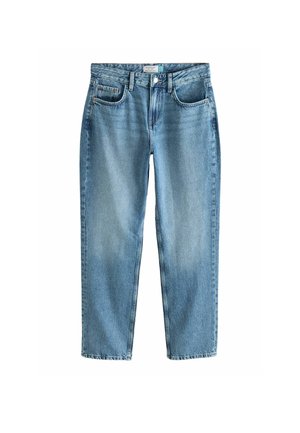 Lichtblauwe denim jeans met een rechte snit, vijf zakken en een licht vervaagde wassing. Voorzien van een standaard knoop- en ritsluiting.