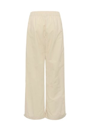 Beezita värvi laiade jalgadega püksid, mis on valmistatud elastse vöökohaga ning laia lõikega. Äärtes nöörid pikkuse reguleerimiseks.