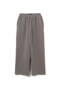 Graue Baumwoll-Sweatpants mit lockerer Passform, ausgestattet mit einem elastischen Bund, seitlichen Taschen und dezenter bestickter Markenkennzeichnung auf der Vorderseite.