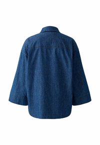 Donkerblauwe denimshirt met een ontspannen pasvorm, brede mouwen, een puntkraag en een rechte zoom. Geweven stof met subtiele verticale stiksels.
