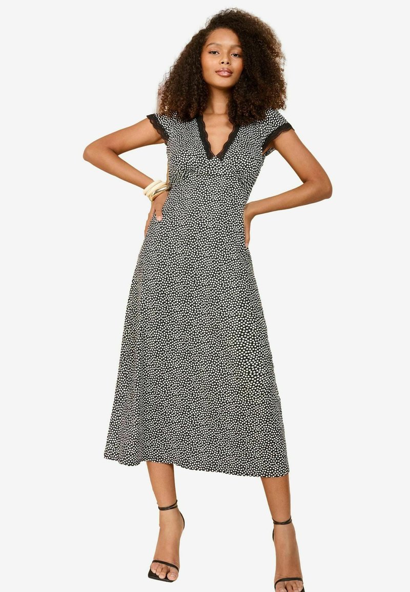 Friends Like These REGULAR FIT - TEXTURED V-NECK TRIM MIDI - Denní šaty - black and white spot