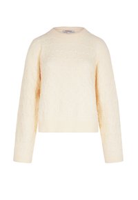 Maglione a maniche lunghe color crema con scollatura rotonda e un sottile motivo floreale testurizzato su tutta la superficie.