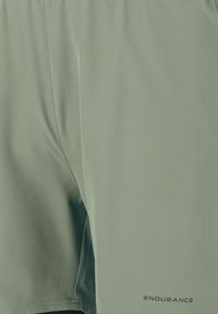 Ljusgröna sportshorts med en jämn, matt yta och en synlig sömrad. På nederkanten finns "ENDURANCE"-logotypen i mörk text.
