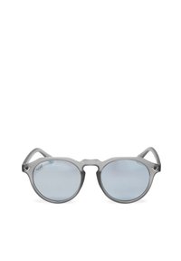 Kulaté sluneční brýle s matně šedým rámem a světle modrými skly. Vyznačují se jedinečným designem můstku a tenkými stranami.