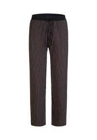 Zwarte broek met verticale strepen in oranje en wit. Elastische tailleband met trekkoord. Rechte pijpdesign met een soepele textuur.