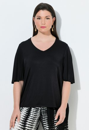 SLINK, V-AUSSCHNITT, FLEDERMAUS-HALBARM - T-shirt basic - black