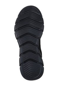 Suola di scarpa in gomma nera con un motivo a zigzag testurizzato e rilievi per aderenza e flessibilità. Sezioni della punta e del tallone arrotondate.