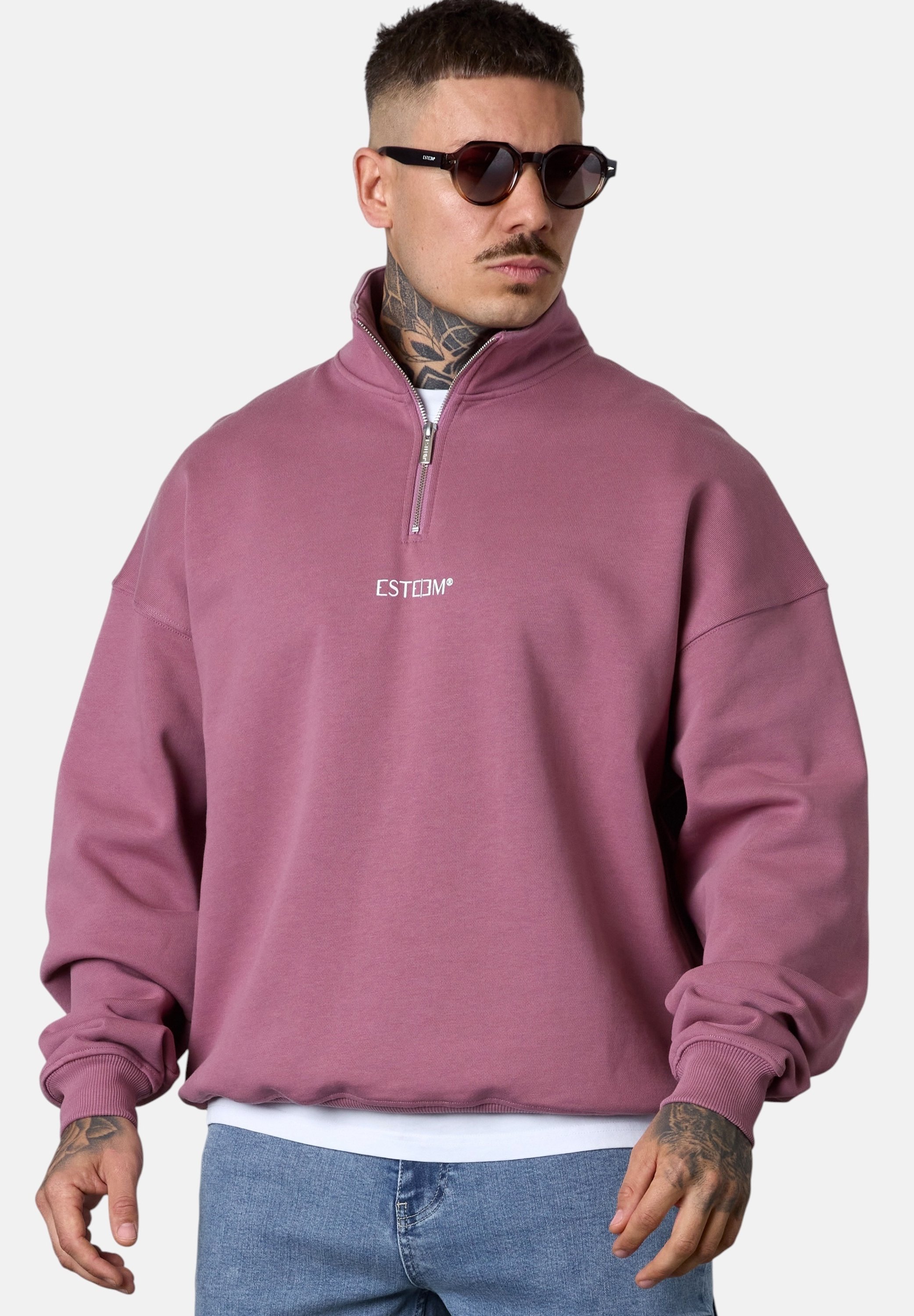 ESTEEM DISCREET OVERSIZED HALFZIP - Sweatshirt - mauverose/mauve