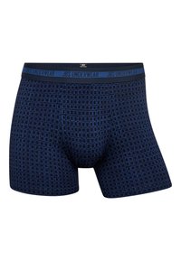 Boxers v tmavě námořnické modři s mřížkovaným vzorem v světle modré. Měkký, elastický pas s logem "JBS UNDERWEAR". Elastická tkanina.