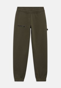 Olivzaļas sporta bikses ar elastīgu jostu un manžetēm, kreisajā augšstilbā ar melnu uzrakstu “PARIS” un Nike swoosh logotipu.