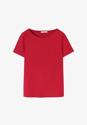 Red short-sleeve t-shirt with a round neckline, made of soft fabric. Features a relaxed fit and smooth texture without patterns or accents.