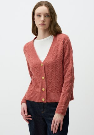 Jimmy Key Knit Patterned Long Sleeve Buttoned Sweater Cardigan - Cardigan - pink
