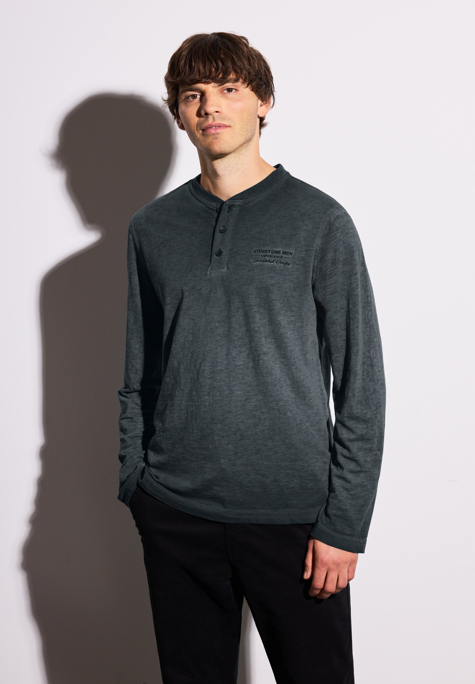 Street One MEN HENLEY LANGARM - T-shirt à manches longues - schwarz/noir