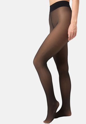 Sorte tætsiddende strømpebukser med en glat tekstur, der har en høj talje og en kropsnær pasform, der går helt ned til tæerne.