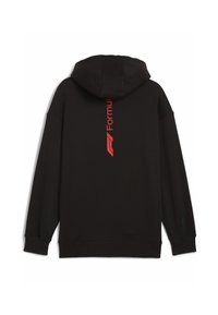 Hoodie noir au toucher doux, avec un logo vertical rouge "Formula 1" au dos et une coupe classique avec capuche.