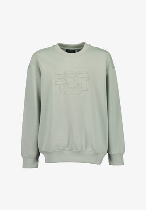 Mátově zelená mikina z měkké látky, s kulatým výstřihem, žebrovanými manžetami a vystouplým potiskem "FRSTYL" na přední straně.