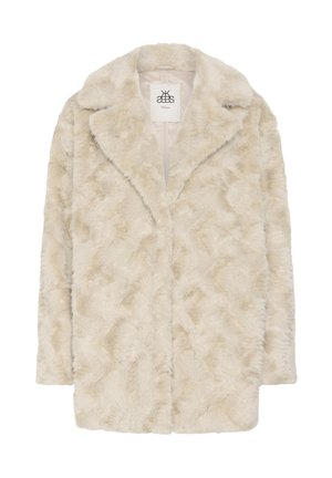 Vaalea beige keinonahkarotsi, jossa on pehmeä tekstuuri, notched kaulukset ja suora leikkaus. Sisävuori sisältää logotiedoin varustetun etiketin.