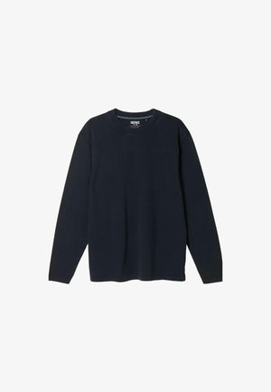 Marineblaues Langarm-T-Shirt aus weicher Baumwolle mit Rundhalsausschnitt und gerippten Details an den Bündchen und dem Halsausschnitt. Kleines Logo auf der Brust.