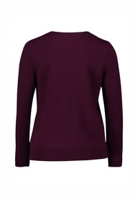 Maglione bordeaux con maniche lunghe, scollatura rotonda, polsini e orlo ribattuti, realizzato in morbido tessuto a maglia. Vista posteriore mostrata.
