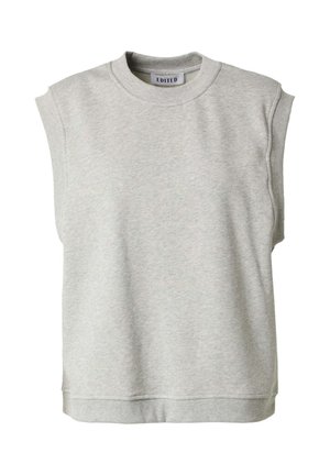 Grijze mouwloze sweatshirt gemaakt van zacht katoen, met een hoge halslijn en geribbelde zoom, met een schoon, minimalistisch ontwerp.