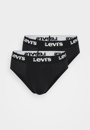 Culottes en coton noir avec un élastique blanc affichant le logo "Levi's". Deux paires sont présentées, chacune avec une coupe classique et une texture lisse.