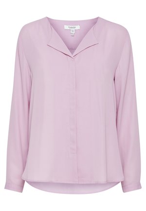 Blusa a maniche lunghe di colore rosa chiaro, realizzata in tessuto morbido. Presenta una vestibilità comoda, un colletto discreto e un orlo dritto con fessure laterali.