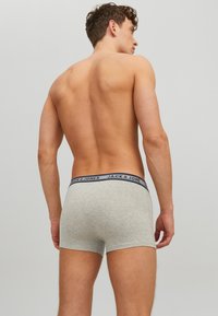 Boxer-briefs en coton gris avec une ceinture bleue à logo, design ajusté et texture lisse, montrant la vue arrière.