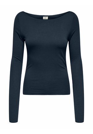 Top in blu navy a maniche lunghe con scollo tondo. Realizzato in un tessuto morbido ed elastico, con una forma aderente e una consistenza liscia.