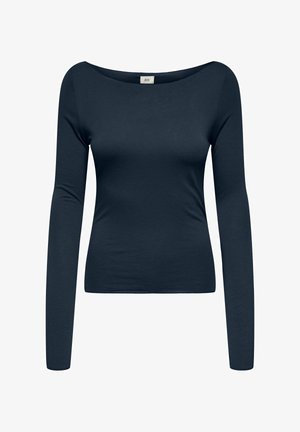 Top in blu navy a maniche lunghe con scollo tondo. Realizzato in un tessuto morbido ed elastico, con una forma aderente e una consistenza liscia.