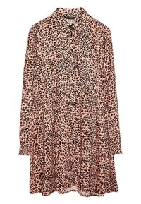 Vestido de manga larga y con botones en color rosa claro con un estampado de leopardo negro; fabricado en tejido suave; corte relajado con falda con plisados.